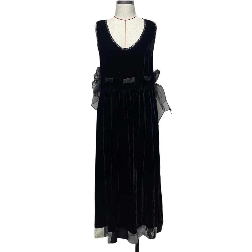 Vintage Alexa Rae Womens Velvet Tulle Belt Patchwork Hem Sleeveless Dress